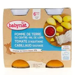 BABYBIO Repas du Midi - Petits pots pommes de terre, tomates, cabillaud dès 6 mois, 2 x 200 gr