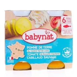 BABYBIO Repas du Midi - Petits pots pommes de terre, tomates, cabillaud dès 6 mois, 2 x 200 gr
