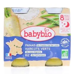 BABYBIO Repas du Soir - Petits pots de panais, haricots verts, riz, dès 8 mois, 2 x 200 gr