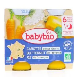 BABYBIO Repas du Soir - Petits pots Carottes, courges butternut et riz, dès 6 mois 2x200g