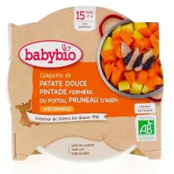 BABYBIO Repas du Midi - Petit plat Compotée de patate douce, pintade fermière, pruneaux, dès 15 mois 260g