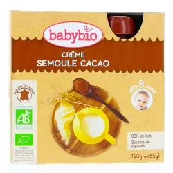BABYBIO Desserts Lactés - Gourdes crème semoule cacao dès 8 mois 4x85g