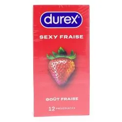 DUREX Préservatifs - Sexy Fraise - Préservatifs Lubrifiés Goût Fraise - Boite De 10 Préservatifs