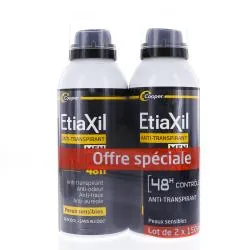 ETIAXIL déodorant men anti-transpirant controle 48h lot de 2 sprays 150ml