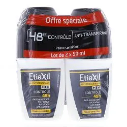 ETIAXIL déodorant men anti-transpirant controle 48h roll-on lot de 2 x 50ml