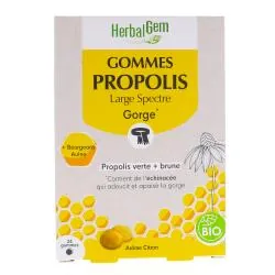HERBALGEM Propolis Gommes Gorge Large Spectre bio x24 arôme citron