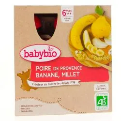 BABYBIO Fruits - Gourdes Poire de Provence, Banane et Millet 4x90g dès 6 mois