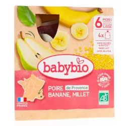 BABYBIO Fruits - Gourdes Poire de Provence, Banane et Millet 4x90g dès 6 mois