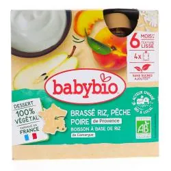 BABYBIO Desserts Végétaux - Gourdes Brassé riz, Pêche d'Occitanie, poire de Provence 4x85g dès 6 mois