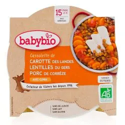 BABYBIO Repas du Midi - Plat carotte des Landes, lentilles du Gers, porc de Corrèze avec Cumin