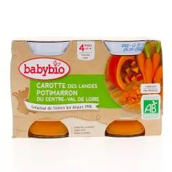 BABYBIO Légumes - Petits pots Carotte des Landes, Potimarron du Centre-Val de Loire 2x130g dès 4 mois