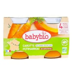 BABYBIO Légumes - Petits pots Carotte des Landes, Potimarron du Centre-Val de Loire 2x130g dès 4 mois