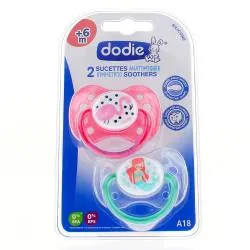 DODIE Duo Sucettes +6 mois anatomiques silicone fille REF A18