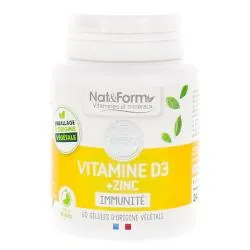 NAT & FORM Vitamines et minéraux - Vitamine D3 + Zinc 60 gélules