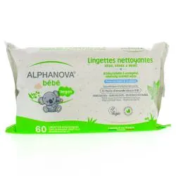 ALPHANOVA Bebe - Lingettes nettoyantes biodégradables et écologiques à l'huiles d'amandes douces Bio x60 lingettes