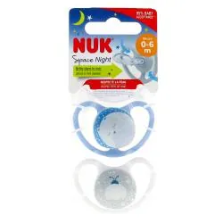 NUK Space Night Sucettes perfectionnées 0-6 mois x2 bleu