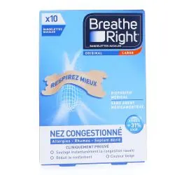 BREATHE RIGHT Bandelettes nasales nez congestionné Large 10 bandelettes