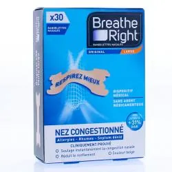 BREATHE RIGHT Bandelettes nasales nez congestionné Large 30 bandelettes