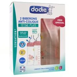 DODIE Biberon Sensation+ anti-colique tétine plate 270ml duo rose